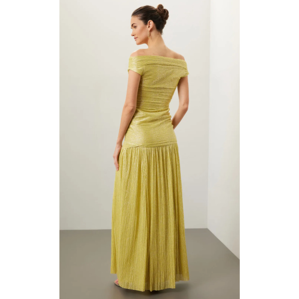 Sabina Musayev Off-Shoulder Metallic Lime Maxi Gown - Picture 3 of 7
